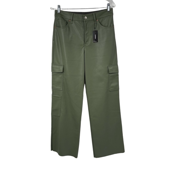 Cotton Express Pants - NWT Express Pants Womens 8R Green Cargo Wide Leg Faux Leather Relaxed